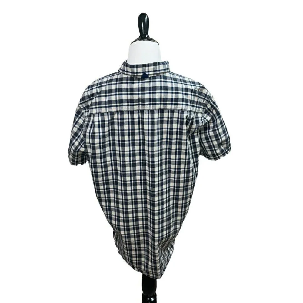 The North Face Men's L Large Button Down Shirt Short Sleeve Plaid Pattern Blue